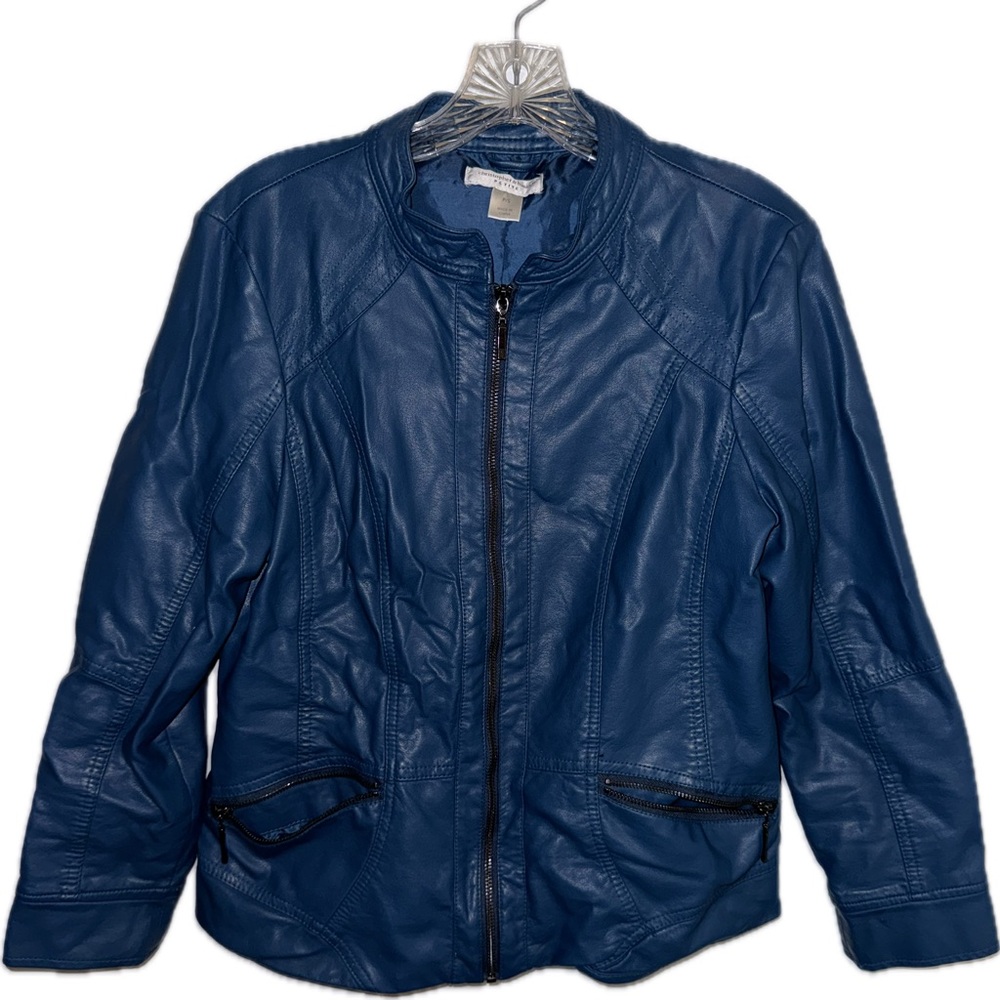 Christopher & Banks Blue Leather Pleather Jacket